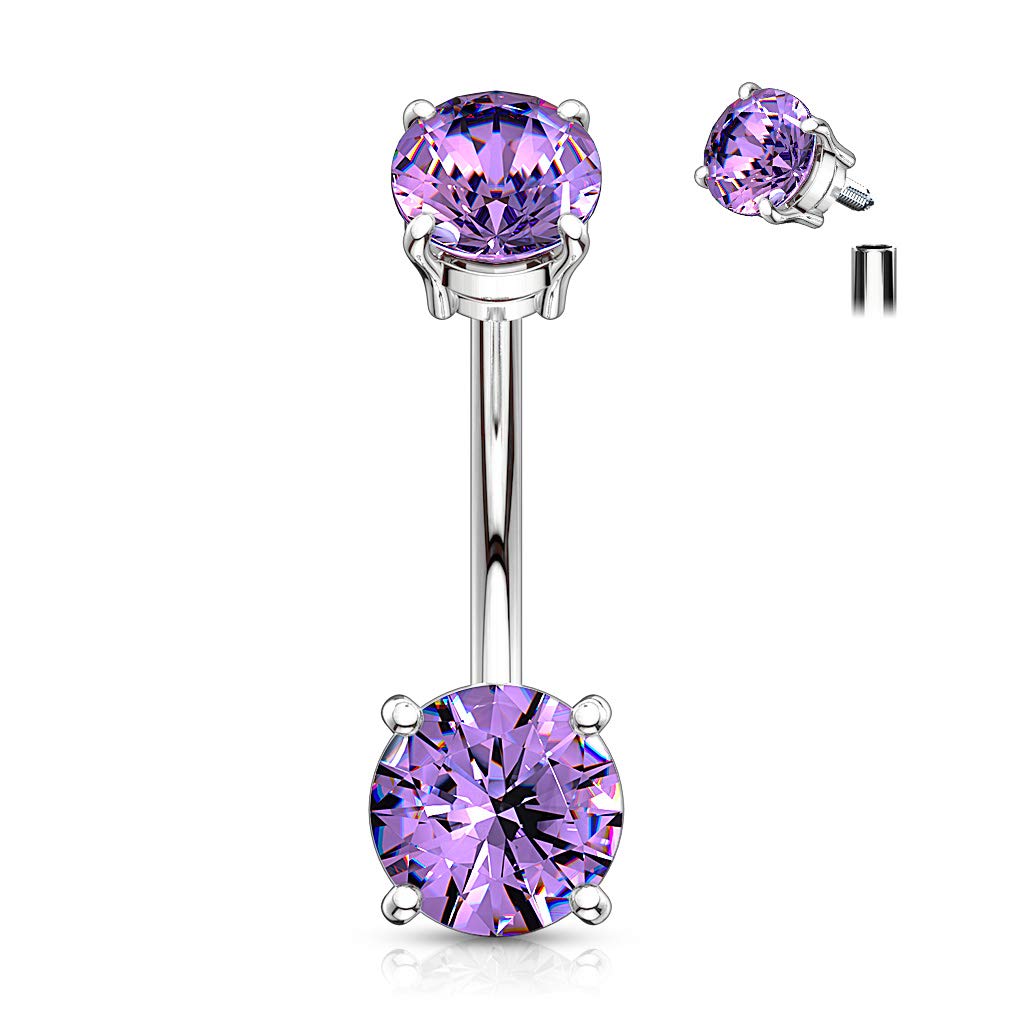 Bauchnabelpiercing DOPPEL-ZIRKONIA 5/7mm Nabelpiercing Chirurgenstahl Bananabell Multicolor Stab 1,6/10mm