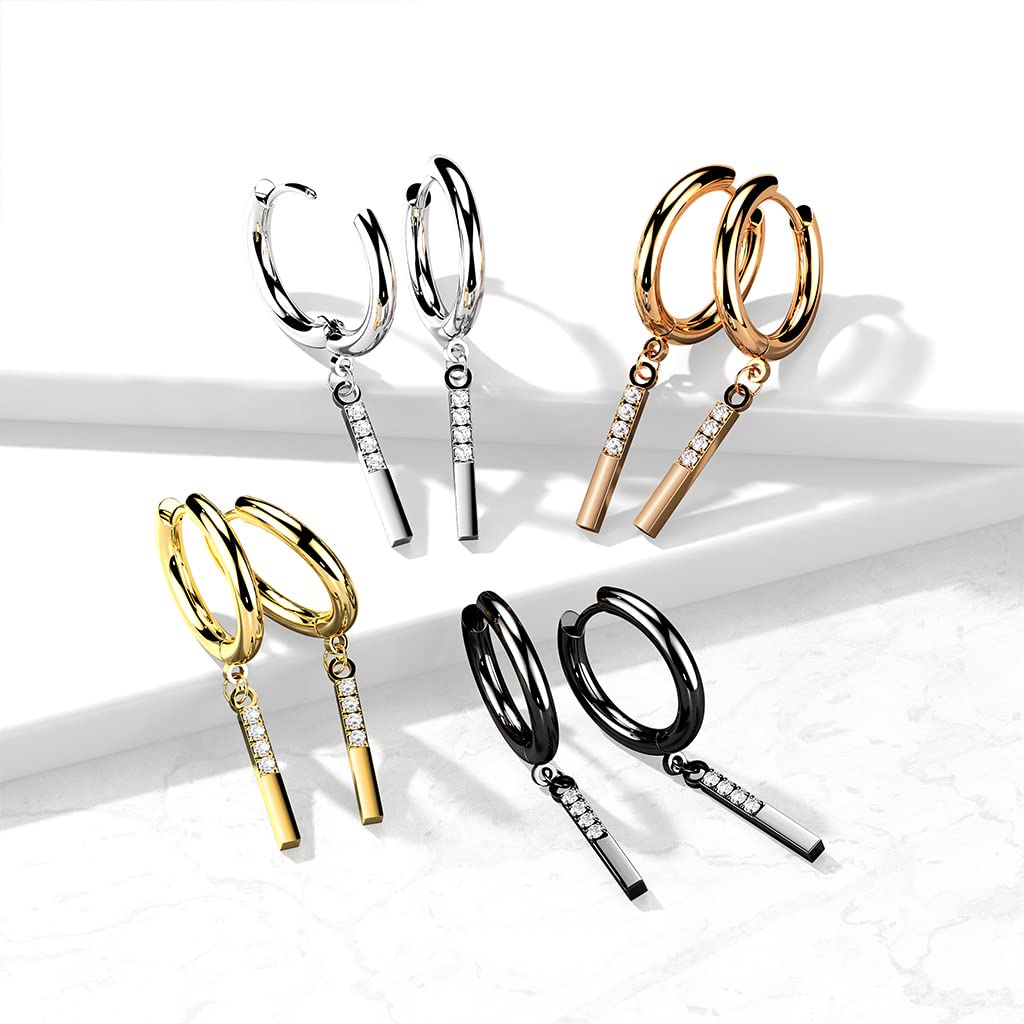 1 Paar Damen Creolen Ohrhänger Anhänger 4 Zirkonia Clear Ohrringe Ohrstecker Silber Gold Schwarz Roségold