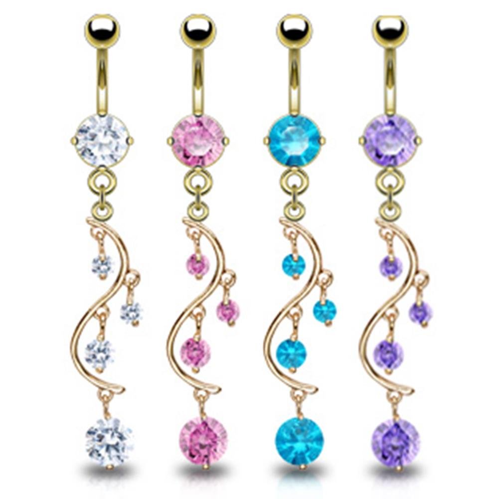 Bauchnabelpiercing Wein-Rebe Set 1,6mm 10mm Nabelpiercing Chirurgenstahl Bananabell Zirkonia 14 Karat Vergoldet Clear Pink Aqua