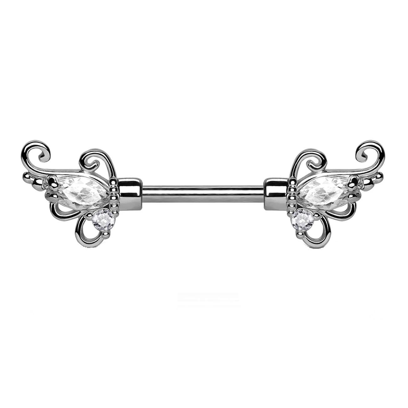 Brustwarzenpiercing FLORALES Design Brustpiercing Intimpiercing Edelstahl Silber Gold Roségold Clear Stab 1,6mm 12mm