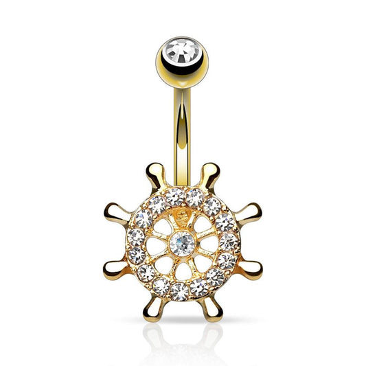 Bauchnabelpiercing Steuerrad Set 1,6mm 10mm Nabelpiercing Chirurgenstahl Bananabell Zirkonia Silber 14 Karat vergoldet