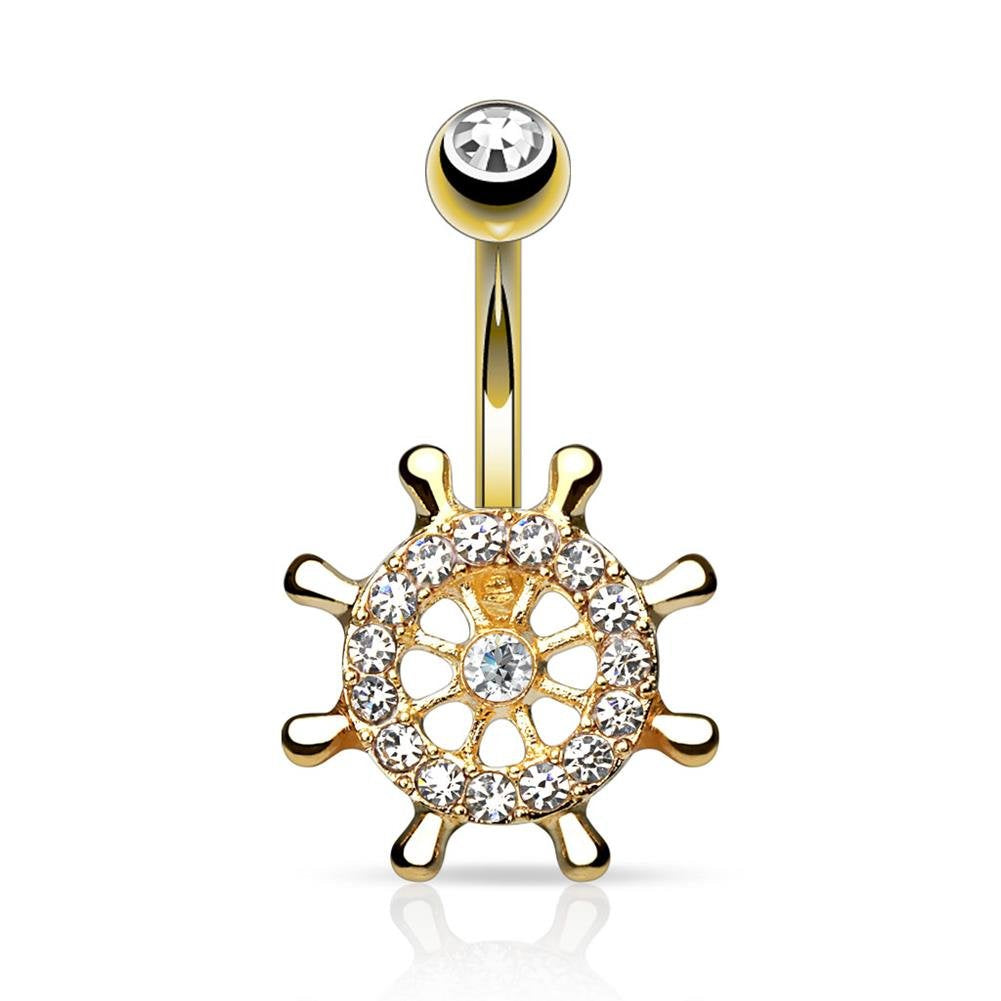 Bauchnabelpiercing Steuerrad Set 1,6mm 10mm Nabelpiercing Chirurgenstahl Bananabell Zirkonia Silber 14 Karat vergoldet