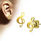 1 Paar funkelnde Ohrringe GROSSER NOTENSCHLÜSSEL 6,5x12 mm Ohrringe Ohrstecker Chirurgenstahl Set Silber Roségold Gold