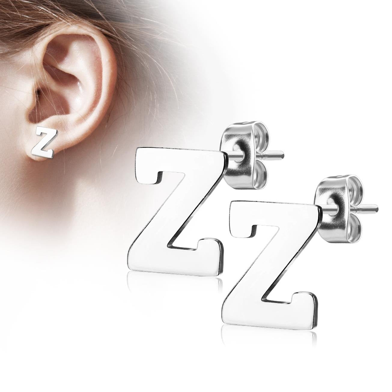 1 Paar Ohrstecker ALPHABET INITIALEN e Ohrringe Schmuck Set Edelstahl Silber Roségold