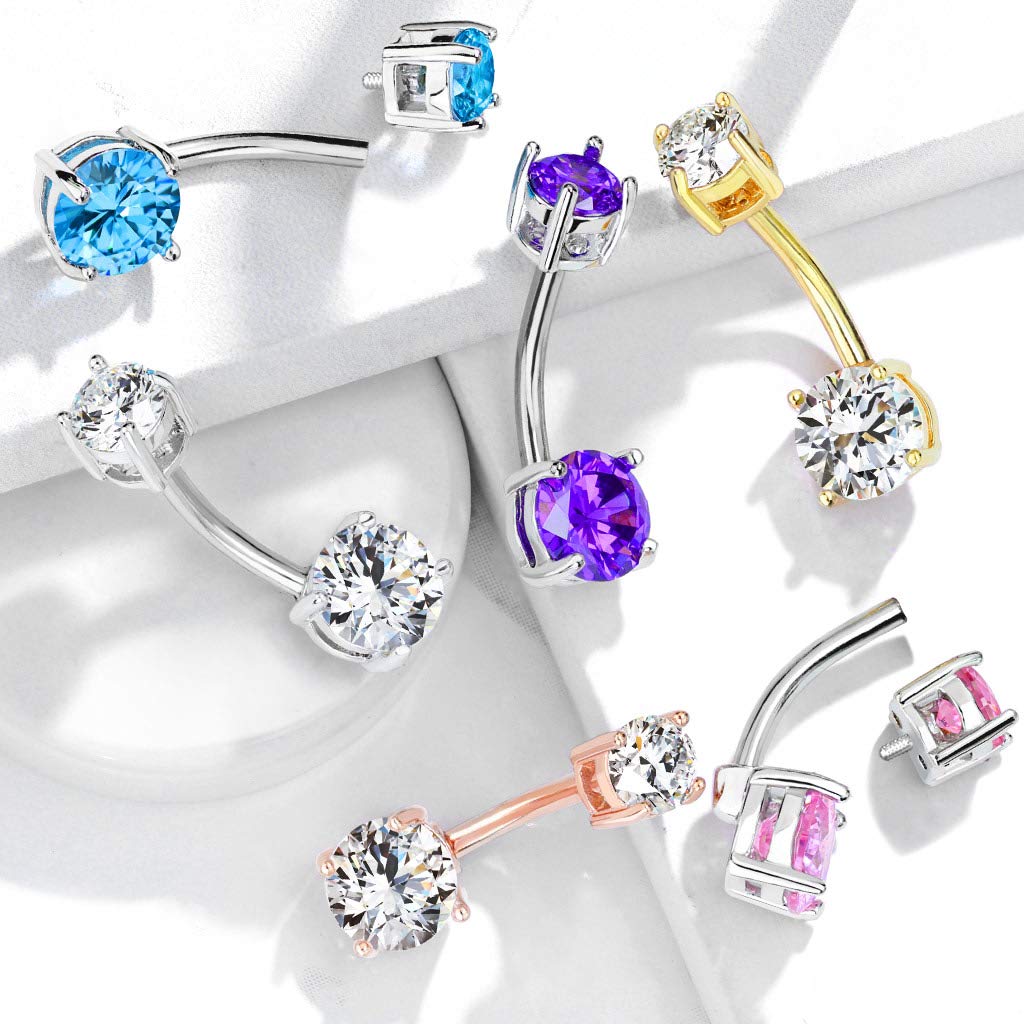 Bauchnabelpiercing DOPPEL-ZIRKONIA 5/7mm Nabelpiercing Chirurgenstahl Bananabell Multicolor Stab 1,6/10mm
