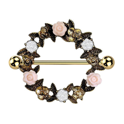 Brustwarzenpiercing Blumen-Kranz Silber Gold Brustpiercing Nippelpiercing Intimpiercing Chirurgenstahl Stab 18mm