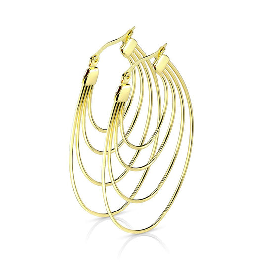 1 Paar Damen Ohrringe vierfach Oval-Anhänger e Ohrstecker Chirurgenstahl Gold Roségold Silber Länge 51mm