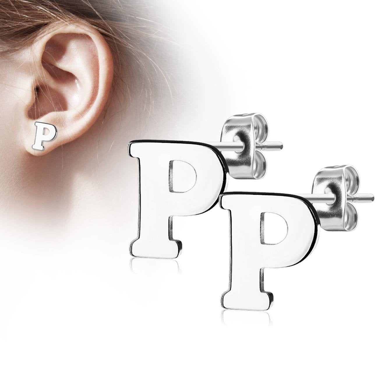 1 Paar Ohrstecker ALPHABET INITIALEN e Ohrringe Schmuck Set Edelstahl Silber Roségold