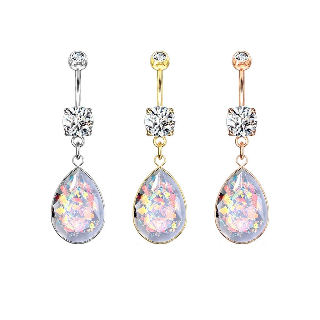 Bauchnabelpiercing Glitzer Opal Tropfen-Anhänger Nabelpiercing Chirurgenstahl Bananabell Silber Gold Roségold Clear Stab 1,6/10mm