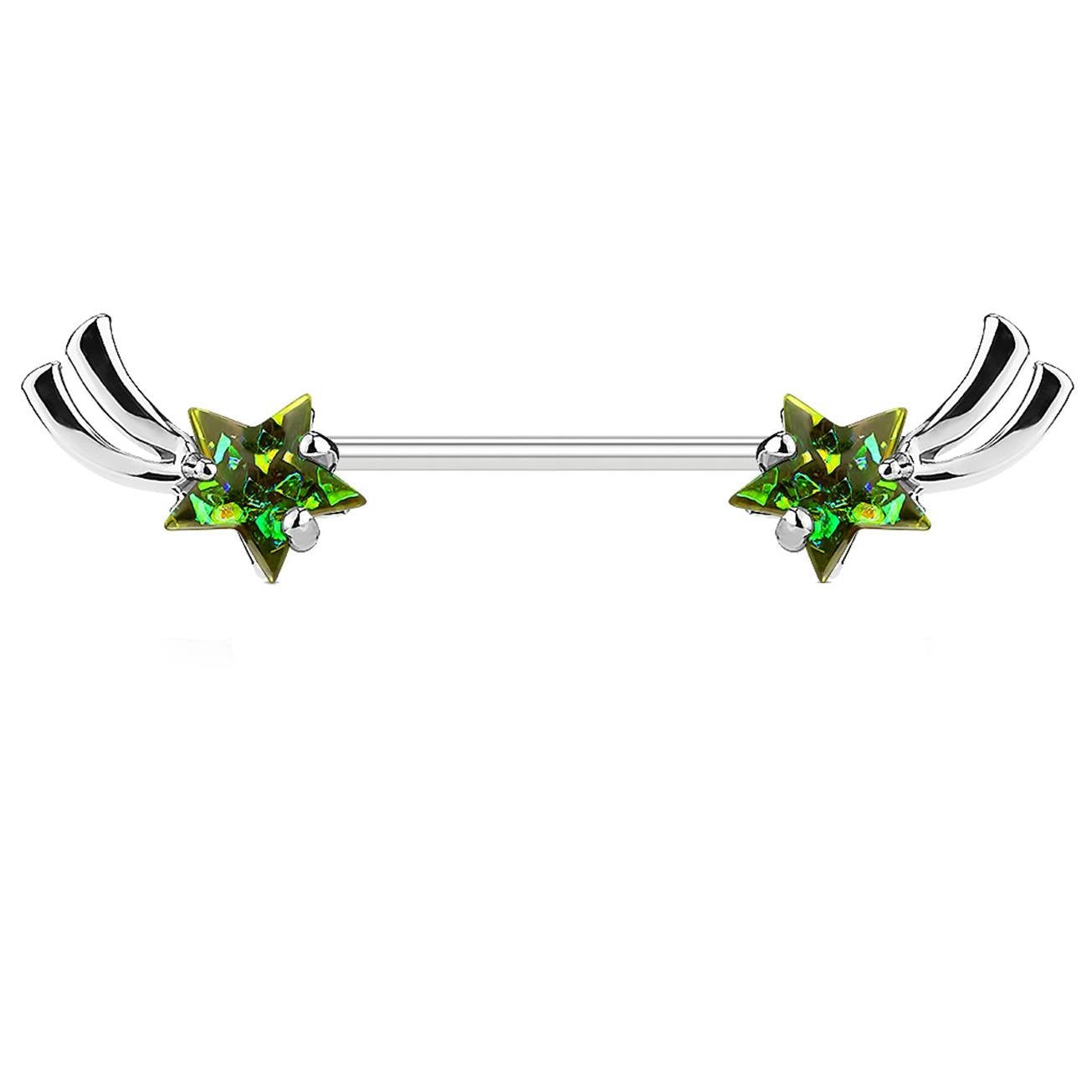 Brustwarzenpiercing Stern-SCHNUPPE Brustpiercing Intimpiercing Edelstahl Glitzer-Opal Silber Gold Roségold Stab 1,6mm 14mm