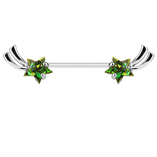 Brustwarzenpiercing Stern-SCHNUPPE Brustpiercing Intimpiercing Edelstahl Glitzer-Opal Silber Gold Roségold Stab 1,6mm 14mm