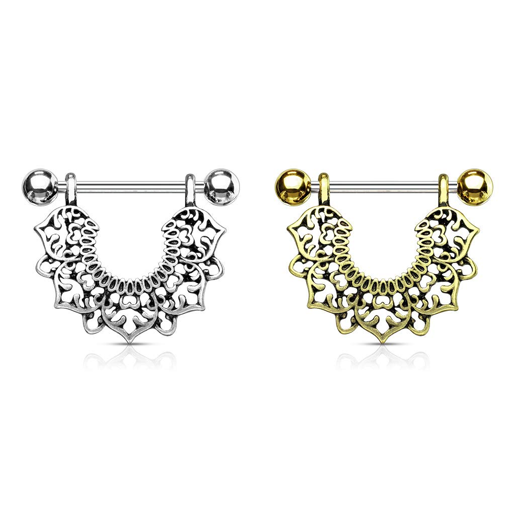 Brustwarzenpiercing Vintage Blumen-Kranz Gold Silber Brustpiercing Nippelpiercing Intimpiercing Chirurgenstahl Stab 14mm