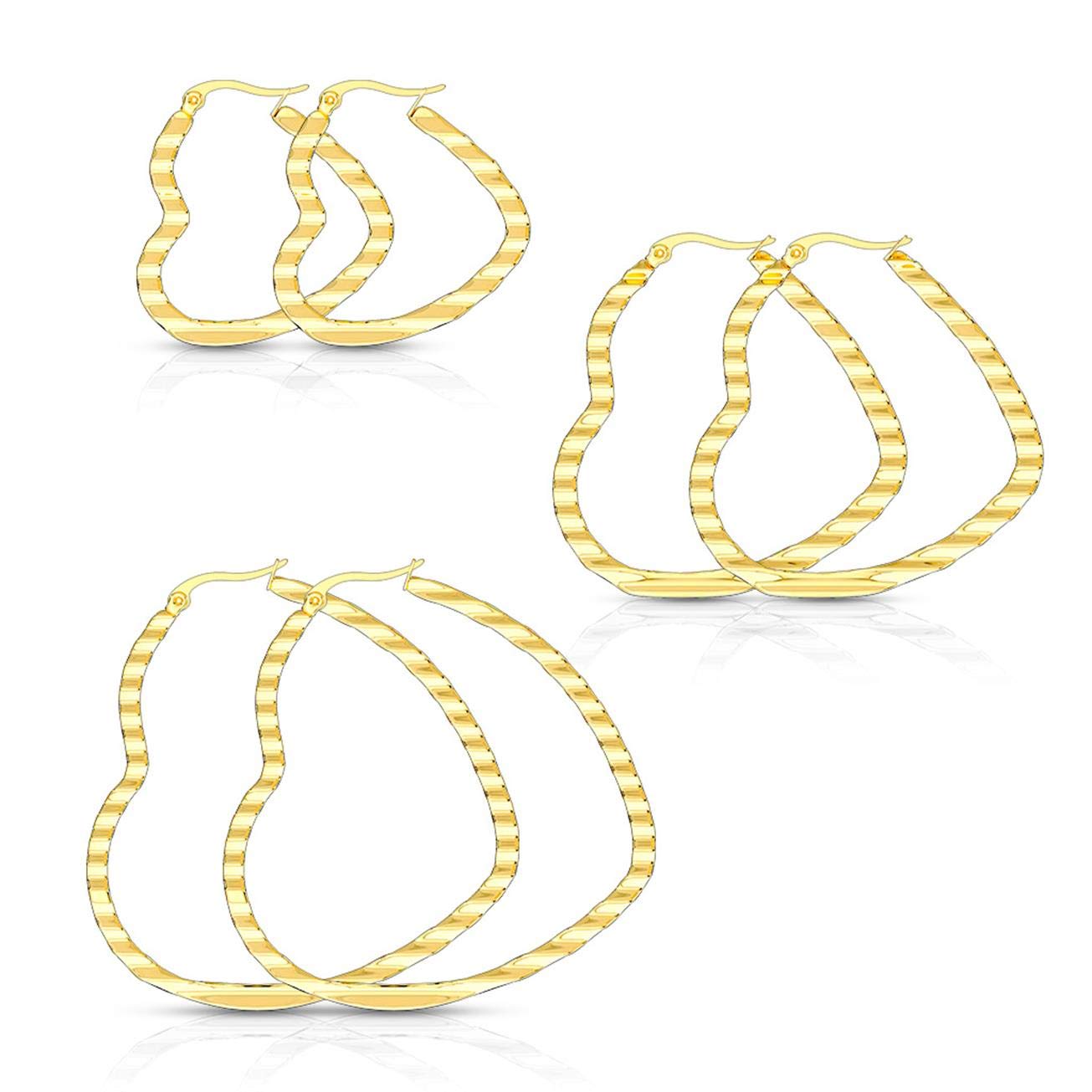 1 Paar Damen HERZ CREOLEN WELLEN-DESIGN Ohrringe Ohrstecker Chirurgenstahl Gold 30/40/50mm