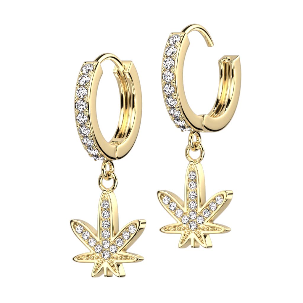 1 Paar Damen Creolen Ohrhänger Anhänger Hanf-Blatt Pavé Zirkonia Clear Ohrringe Ohrstecker Silber Gold