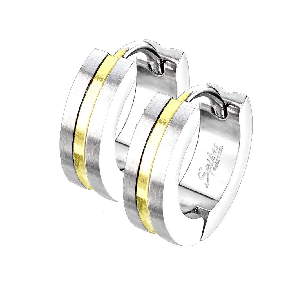1 Paar Damen sandgebürstete CREOLE Mitte farbiger Streifen Ohrringe Ohrstecker Chirurgenstahl Silber Bunt 4,3mm