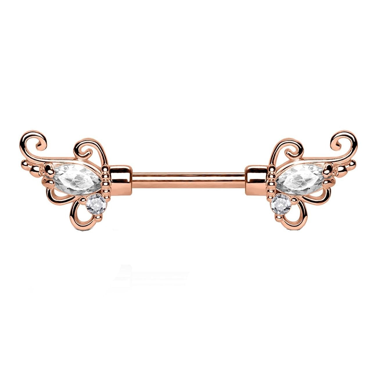 Brustwarzenpiercing FLORALES Design Brustpiercing Intimpiercing Edelstahl Silber Gold Roségold Clear Stab 1,6mm 12mm