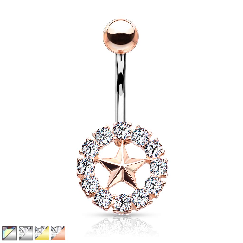 Bauchnabelpiercing Stern Kristall-Umrandung Nabelpiercing Chirurgenstahl Bananabell Silber Gold Roségold Stab 1,6/10mm