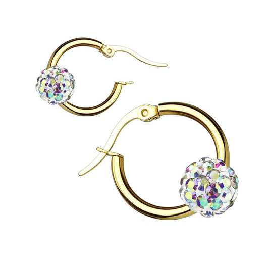 Damen 1 Paar Creolen KRISTALL-KUGEL Ohrringe Schmuck Ohrstecker Chirurgenstahl Gold Multicolor
