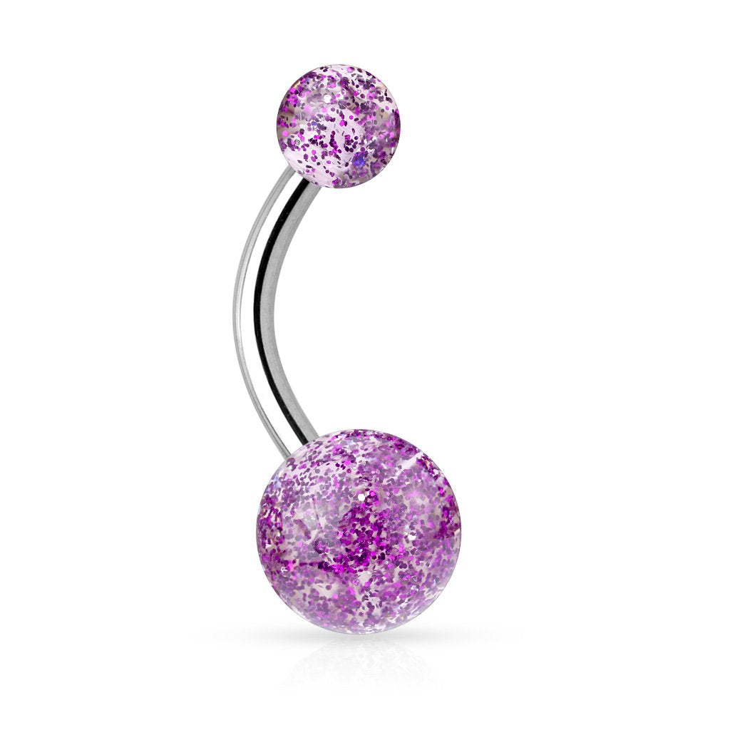 Bauchnabelpiercing GLITZERBALL 1,6mm 10mm Nabelpiercing Edelstahl Chirurgenstahl Bananabell Lila Blau Weiß Grün Schwarz Pink Rot