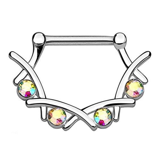 beyoutifulthings Bogen FILIGRAN Brustwarzenpiercing Intimpiercing Brustpiercing ZIRKONIA Opal Edelstahl Gold Silber ROSÈ 1,6mm 12mm KLICKVERSCHLUSS