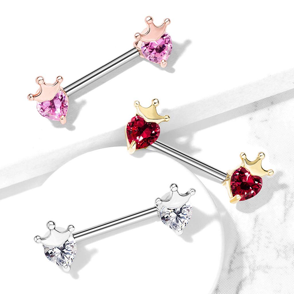 Brustwarzenpiercing Herz-Krone Brustpiercing Nippelpiercing Chirurgenstahl Silber Gold Roségold Stab 1,6/14mm