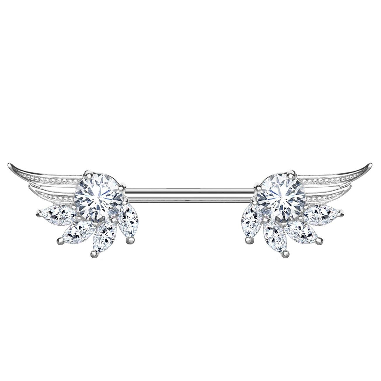 Brustwarzenpiercing ZIRKONIA Engels-FLÜGEL Brustpiercing Nippelpiercing Edelstahl Silber Roségold Gold Stab 1,6mm 14mm