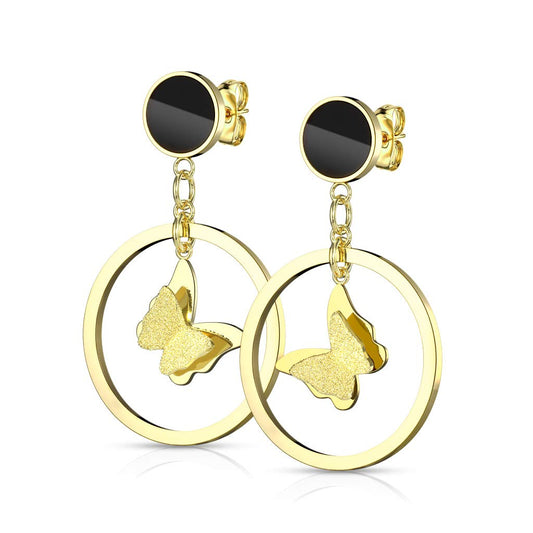 1 Paar Damen Ohrringe Enamel Schwarz 2 Ton Schmetterling Ring Anhänger e Ohrstecker Chirurgenstahl Gold Roségold Silber