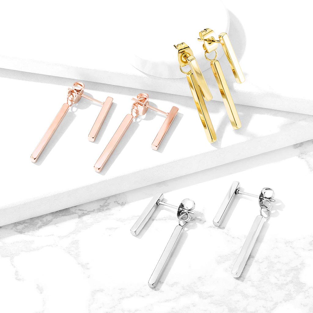1 Paar Damen Ohrstecker Balken Anhänger Ohrringe Chirurgenstahl Silber Gold Roségold
