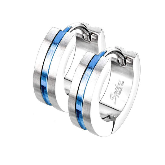 1 Paar Damen sandgebürstete CREOLE Mitte farbiger Streifen Ohrringe Ohrstecker Chirurgenstahl Silber Bunt 4,3mm