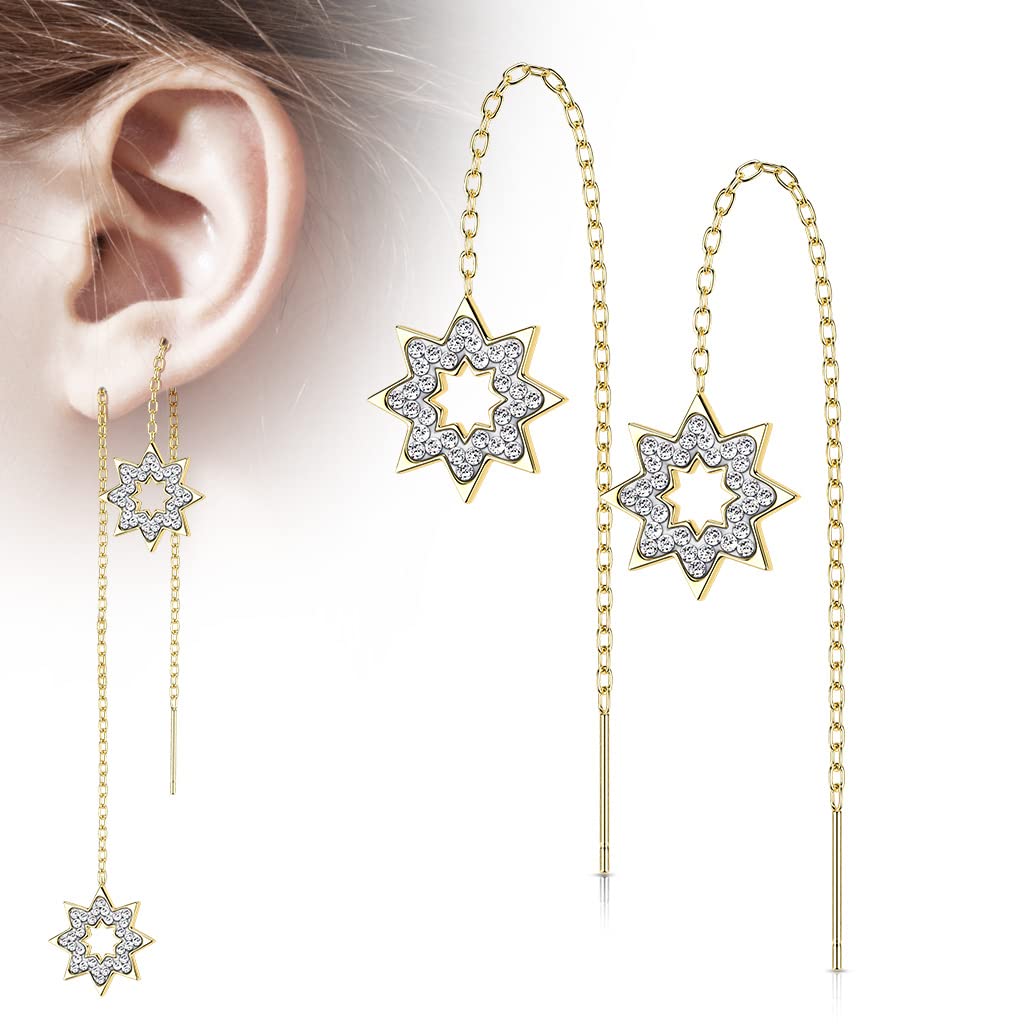 1 Paar Damen Ohrringe Durchzieher Kristall Pavé Clear Schneeflocke Anhänger Ohrringe Ohrstecker Chirurgenstahl Silber Gold Roségold