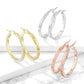 1 Paar Damen Ohrringe CREOLE 3mm breit Zirkonia-Rand Muster Ohrstecker Chirurgenstahl Gold Roségold Silber Clear 30mm