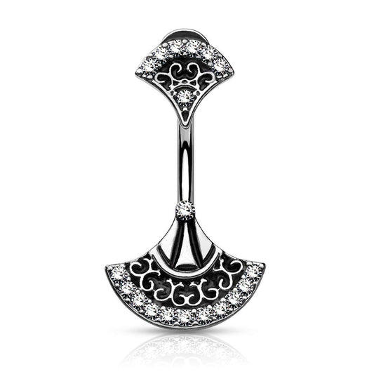 Bauchnabelpiercing Doppel Kristall Fächer Tribal Nabelpiercing Chirurgenstahl Bananabell Silber Gold Roségold Clear Stab 1,6/10mm