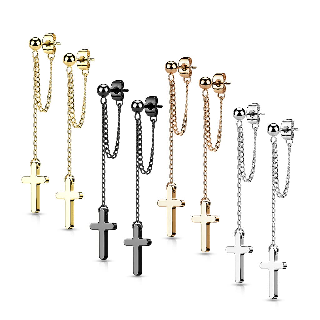 1 Paar Damen Ohrstecker Ketten-Kreuz Anhänger Chirurgenstahl Ohrringe Ohrhänger Silber Gold Schwarz Roségold