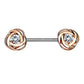 Brustwarzenpiercing 2 ZIRKONIA Rosen Brustpiercing Nippelpiercing Edelstahl Silber Roségold Gold Stab 1,6mm 14mm