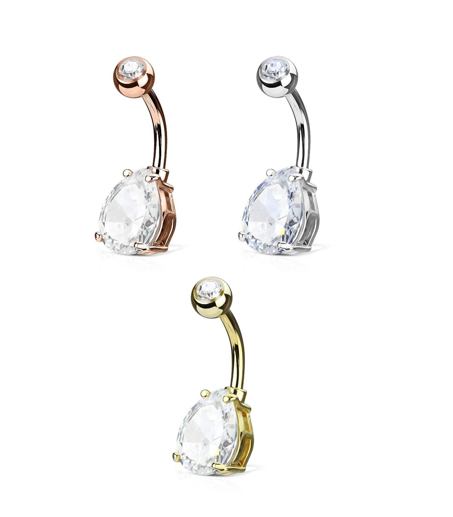 Bauchnabelpiercing 1,6mm 10mm Träne 7mm Nabelpiercing Edelstahl Chirurgenstahl Bananabell Zirkonia Gold Silber Roségold