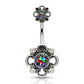 Bauchnabelpiercing Filigrane Blume 6 Zirkonia Nabelpiercing Chirurgenstahl Bananabell viele Farben Stab 1,6/10mm