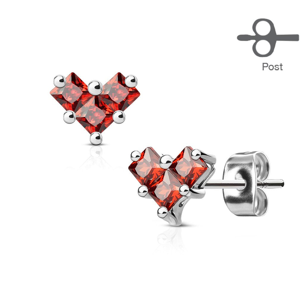 1 Paar Ohrringe Set Stecker Edelstahl Chirurgenstahl 3 Mini Quadrate silber Haken clear pink rot Zirkonia