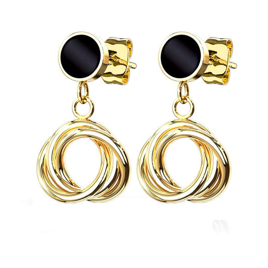 1 Paar Damen e Schwarze Emaille Anhänger verflochtene Kreise Ohrringe Ohrstecker Chirurgenstahl Gold Roségold Silber 12,3mm