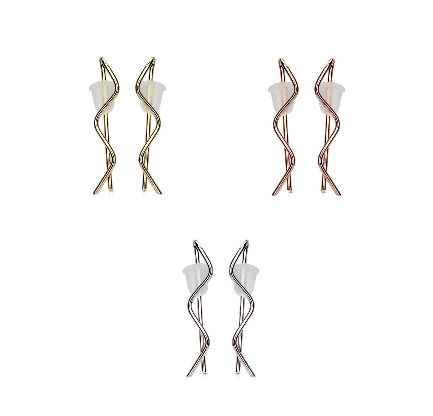 1 Paar Ohrklemmen WELLE 21 x 0,8mm Set Damen Ohrringe Ohrclip Ohrstecker Edelstahl Chirurgenstahl Silber Gold Roségold