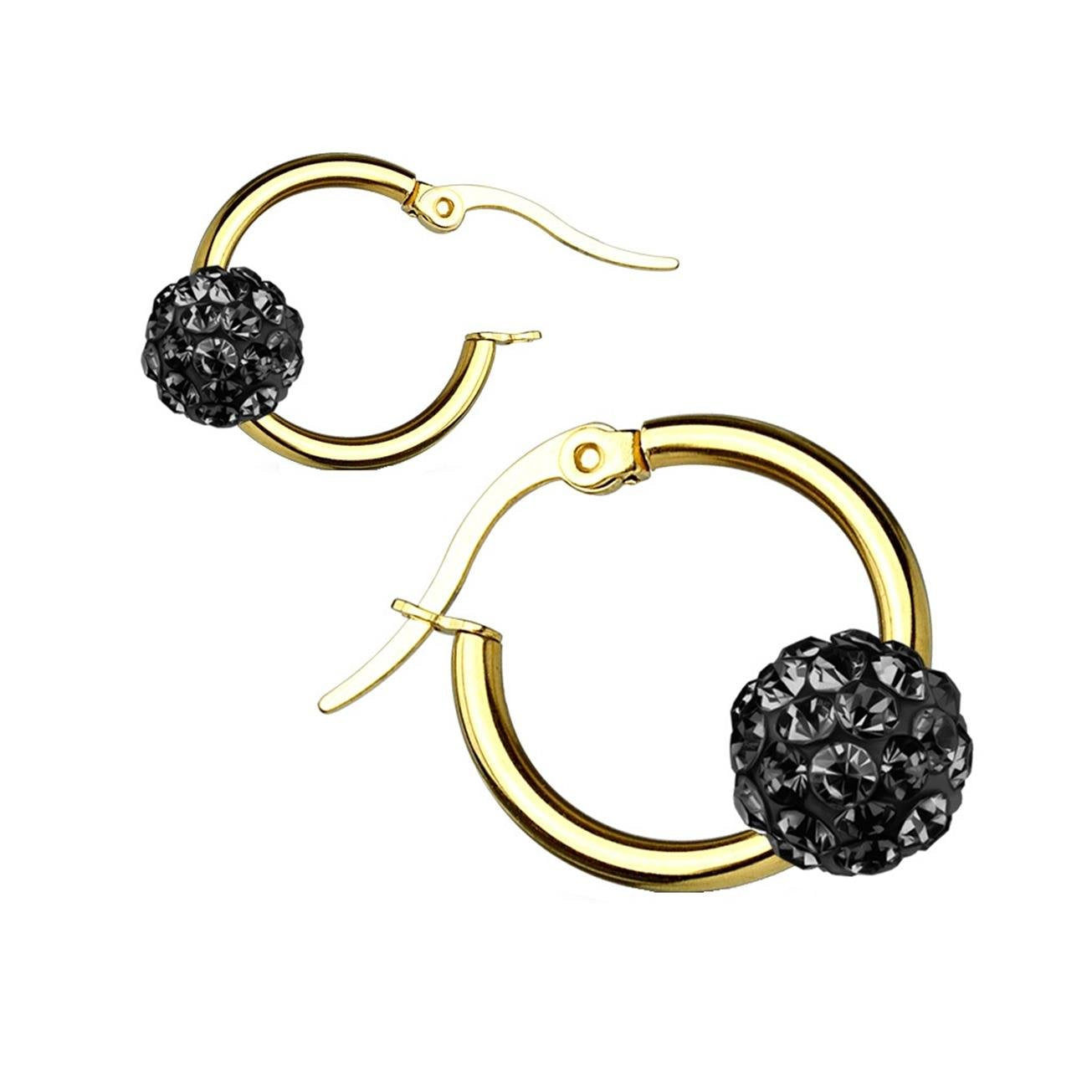 Damen 1 Paar Creolen KRISTALL-KUGEL Ohrringe Schmuck Ohrstecker Chirurgenstahl Gold Multicolor