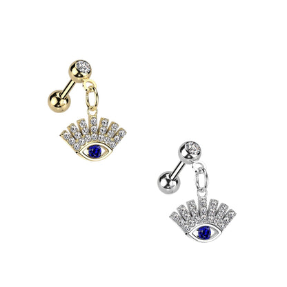 Knorpel Ohrstecker Lucky Eye Anhänger Zirkonia Clear Blau Silber Gold Piercings Chirurgenstahl Schraubverschluss Stab 6mm lang