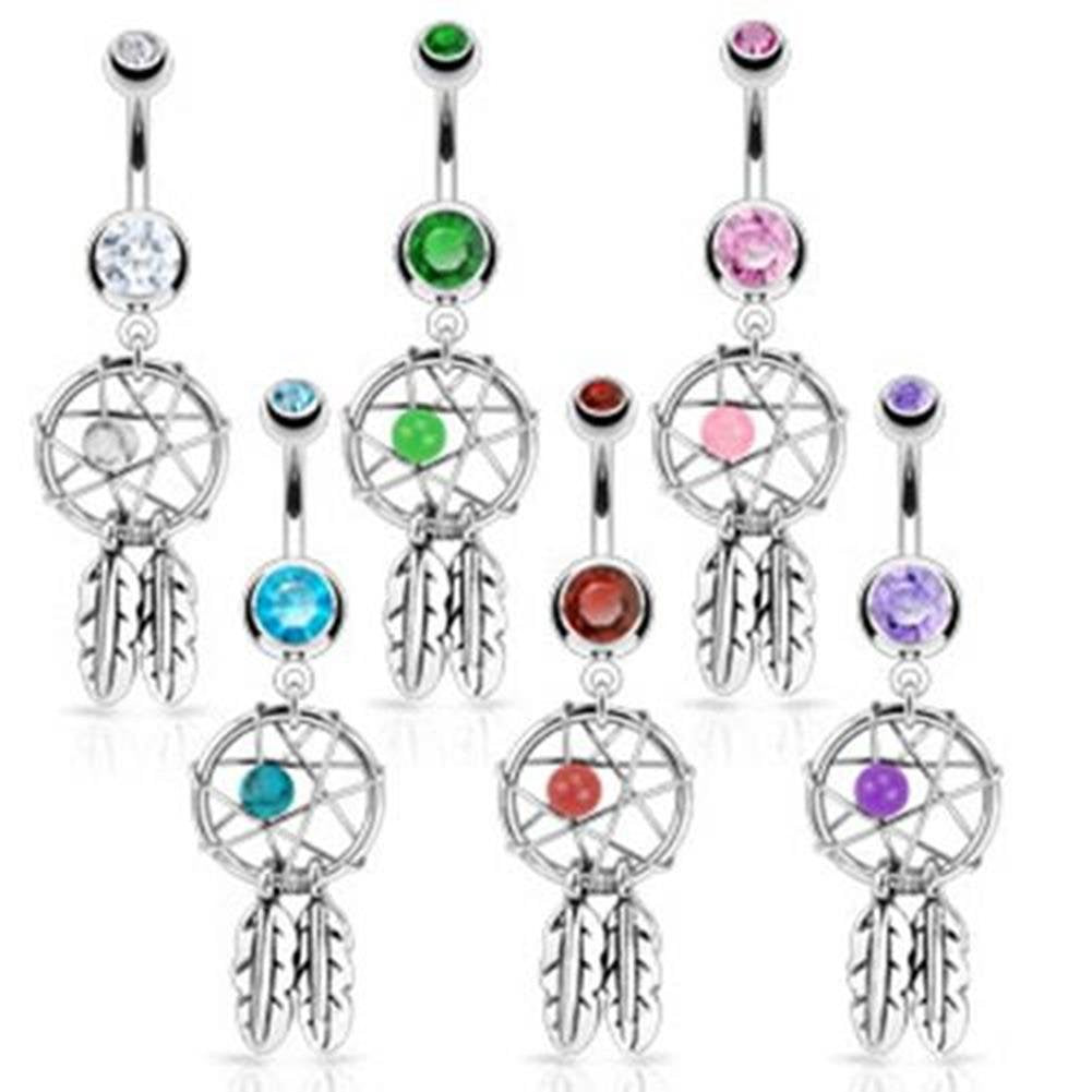Bauchnabelpiercing 1,6mm 10mm Traumfänger Anhänger Nabelpiercing Chirurgenstahl Bananabell Zirkonia Silber viele Farben