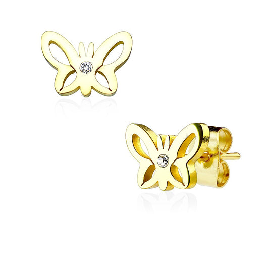1 Paar Ohrringe Set Ohrstecker Edelstahl Chirurgenstahl Schmetterling Hollow clear Zirkonia gold silber