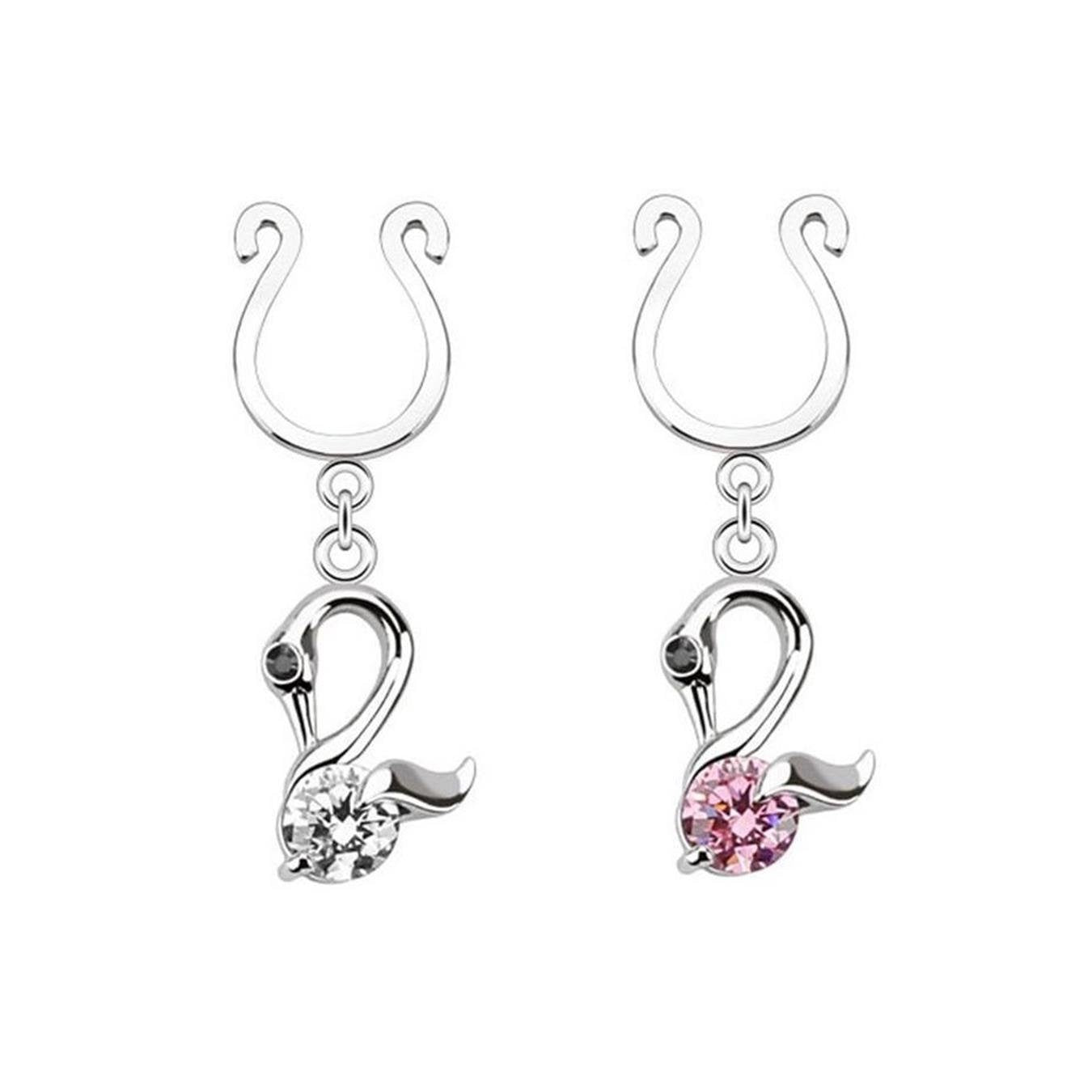 Brustwarzenpiercing Schwan KRISTALL Fake Intimpiercing Brustpiercing Nippelpiercing Edelstahl Silber ZIRKONIA Pink Clear