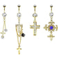 Bauchnabelpiercing GOLDENES Kreuz 14 Karat vergoldet Anhänger 1,6mm 10mm Nabelpiercing Chirurgenstahl Bananabell Zirkonia