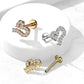 Knorpel Ohrstecker Herz Silber Gold Roségold Pavé Zirkonia Clear Piercings Chirurgenstahl Schraubverschluss Stab 6/8mm lang