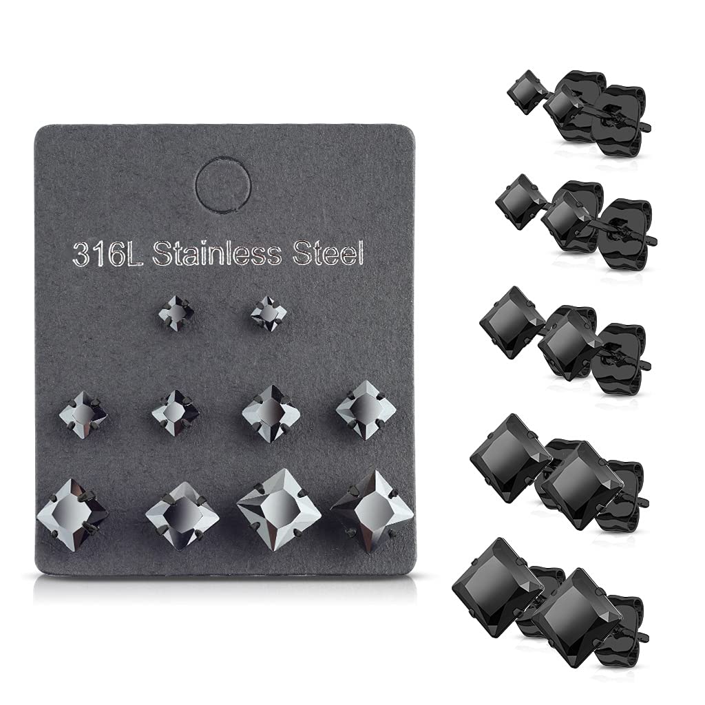 5 Paar Ohringe Eckiger Zirkonia 3mm 4mm 5mm 6mm 7mm Ohrringe Ohrstecker Chirurgenstahl Silber Gold Schwarz