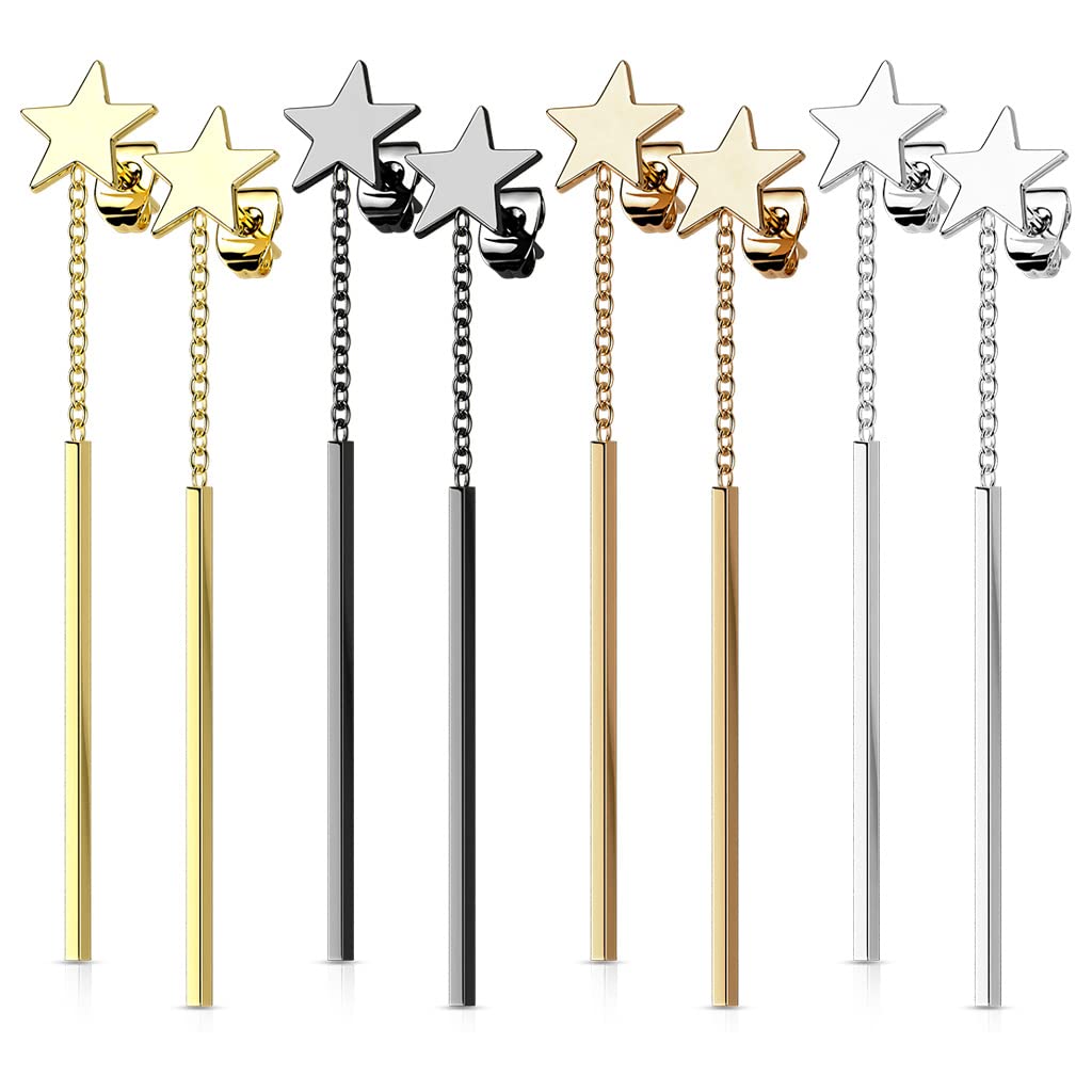 1 Paar Damen Ohrstecker Stern Ohrringe Stab-Anhänger Ohrhänger Silber Gold Schwarz Roségold