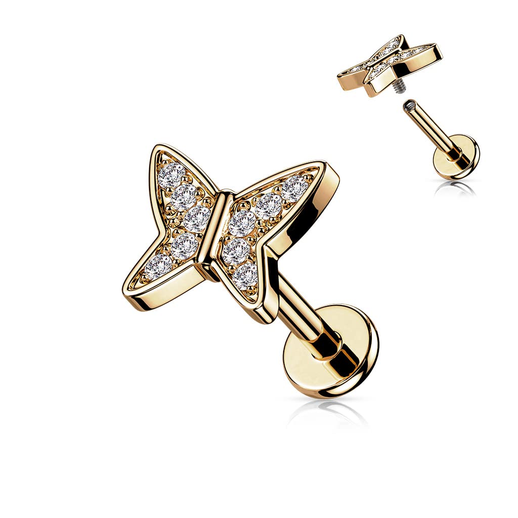Knorpel Ohrstecker Schmetterling Silber Gold Roségold Pavé Zirkonia Clear Piercings Chirurgenstahl Schraubverschluss Stab 6/8mm lang
