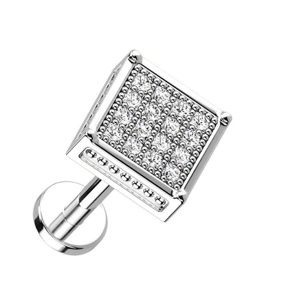 Knorpel Ohrstecker Quadrat Silber Gold Roségold Pavé Zirkonia Clear Piercings Chirurgenstahl Schraubverschluss Stab 6/8mm lang
